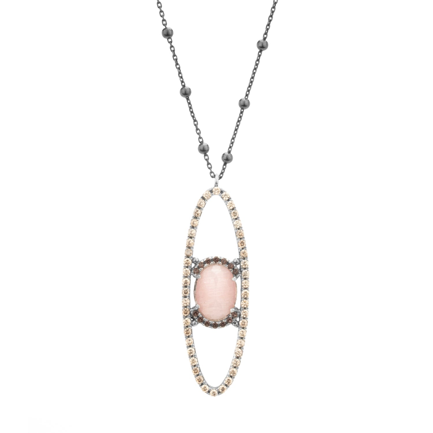 Colgante plata mediano ojo gato rosa orlas brown y cava