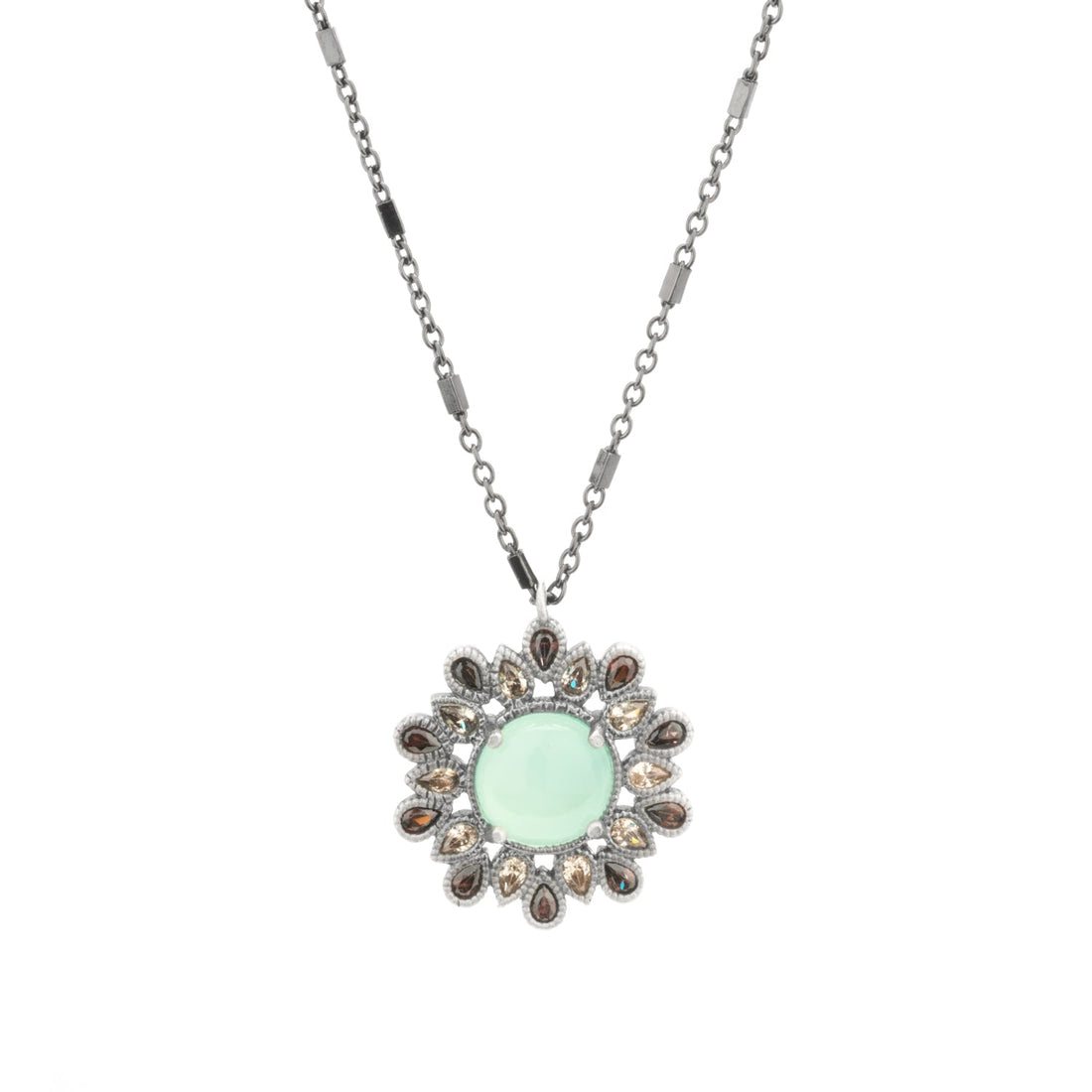 Colgante plata flor calcedonia, gotas brown y cava