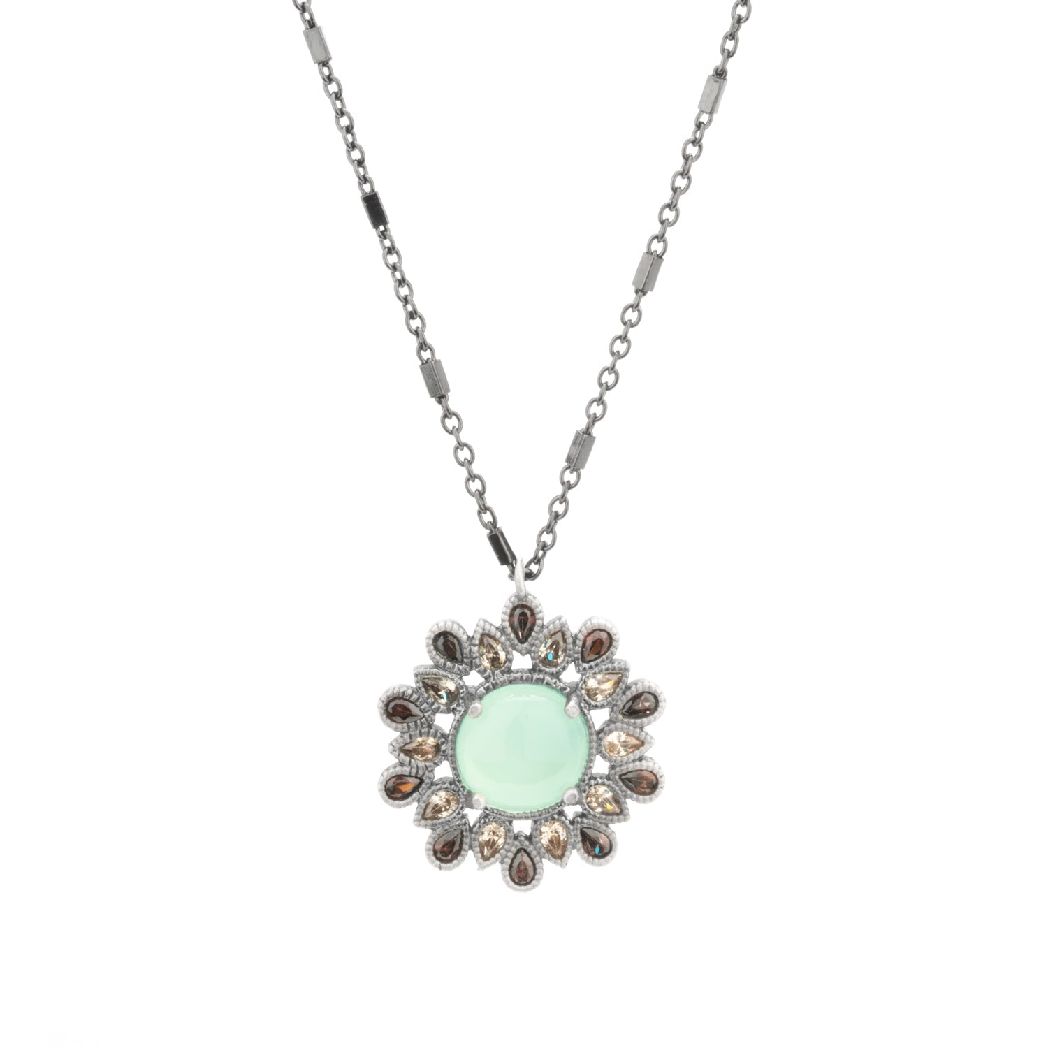 Colgante plata flor calcedonia, gotas brown y cava