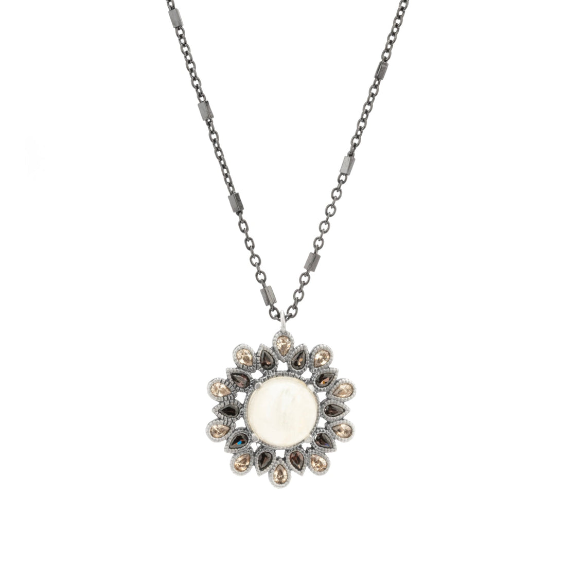Colgante plata flor piedra luna, gotas brown y cava