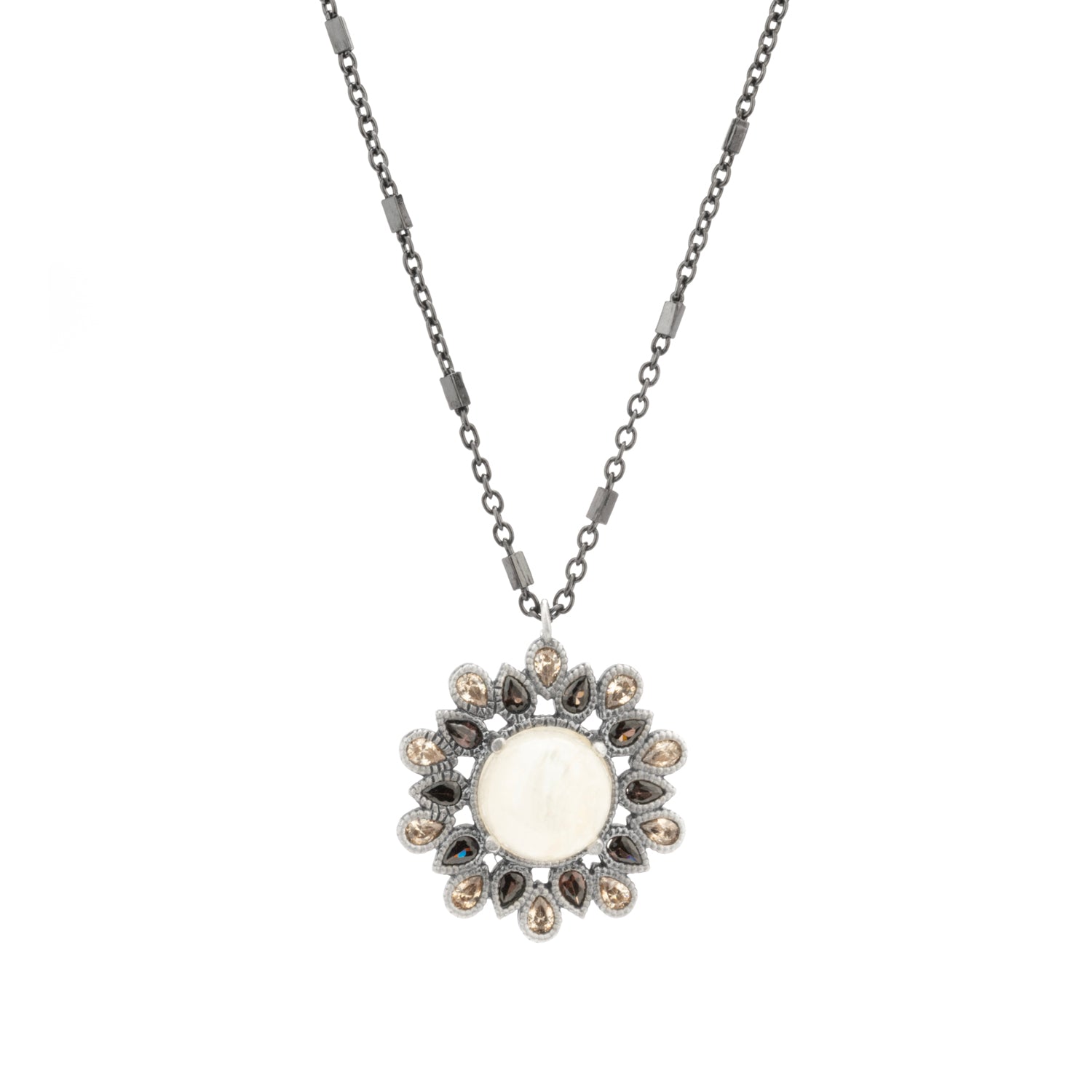 Colgante plata flor piedra luna, gotas brown y cava