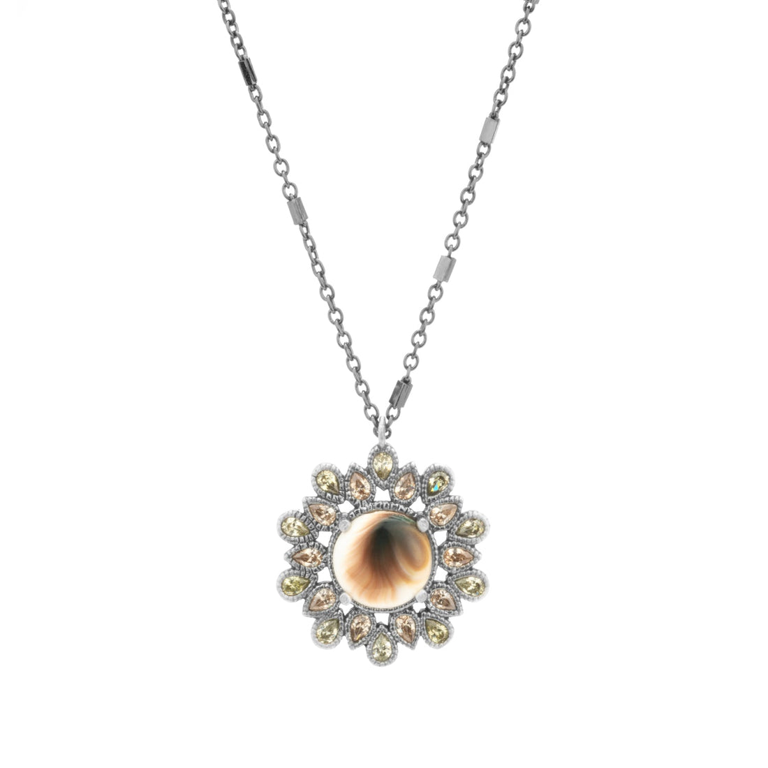 Colgante plata flor Shiva, gotas cava y verde