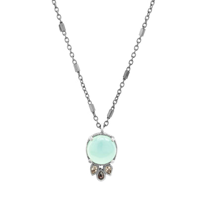 Silver chalcedony pendant, 3 champagne and brown zircon drops