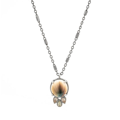 Shiva silver pendant, 3 champagne and green cubic zirconia drops