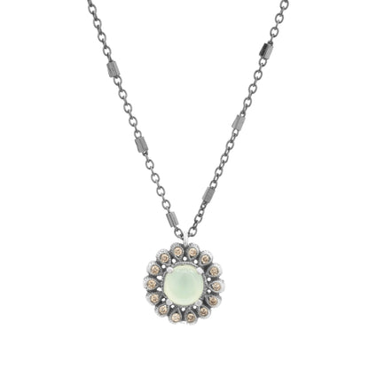 Silver chalcedony flower pendant, champagne drops
