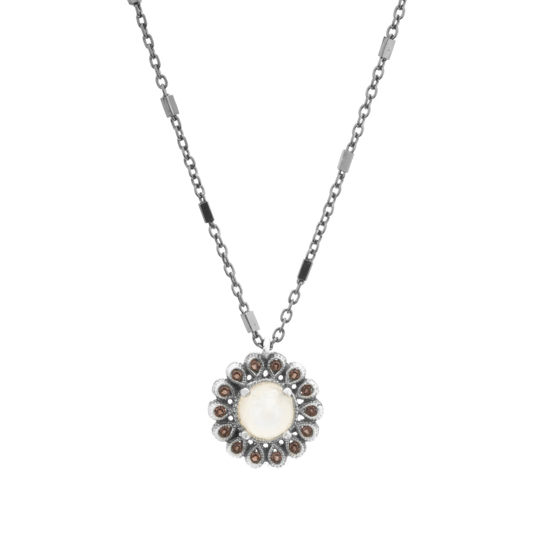 Colgante plata flor piedra luna, gotas brown