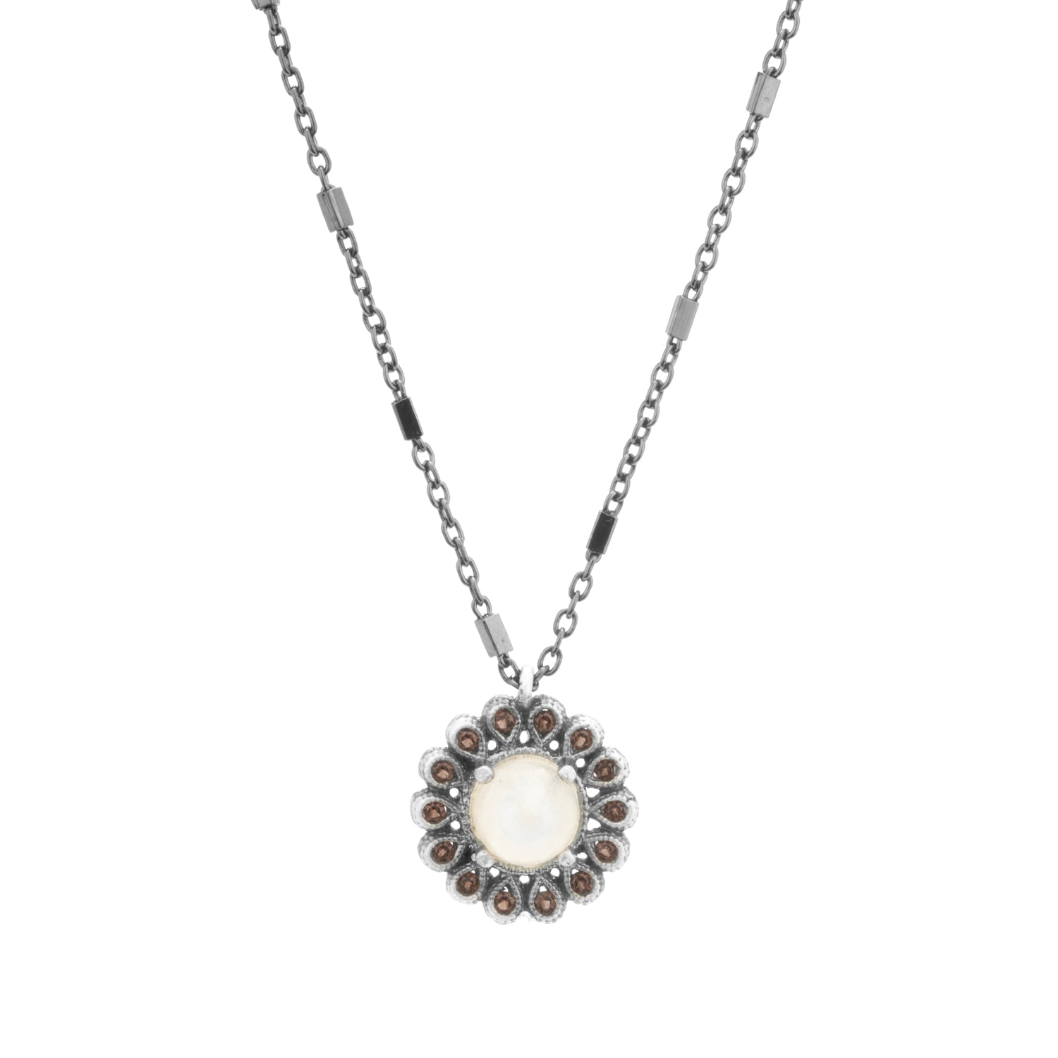 Colgante plata flor piedra luna, gotas brown