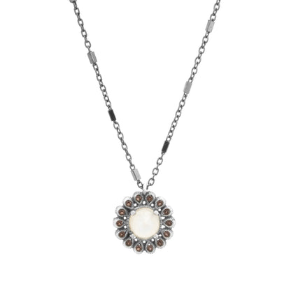 Silver pendant flower moonstone, brown drops