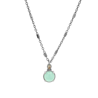 Small silver pendant with chalcedony and champagne drop