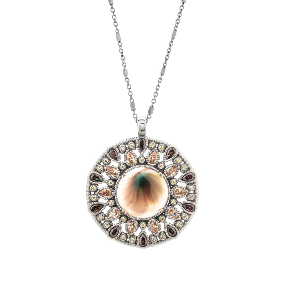 Colgante plata XL Shiva, gotas brown, cava y verde
