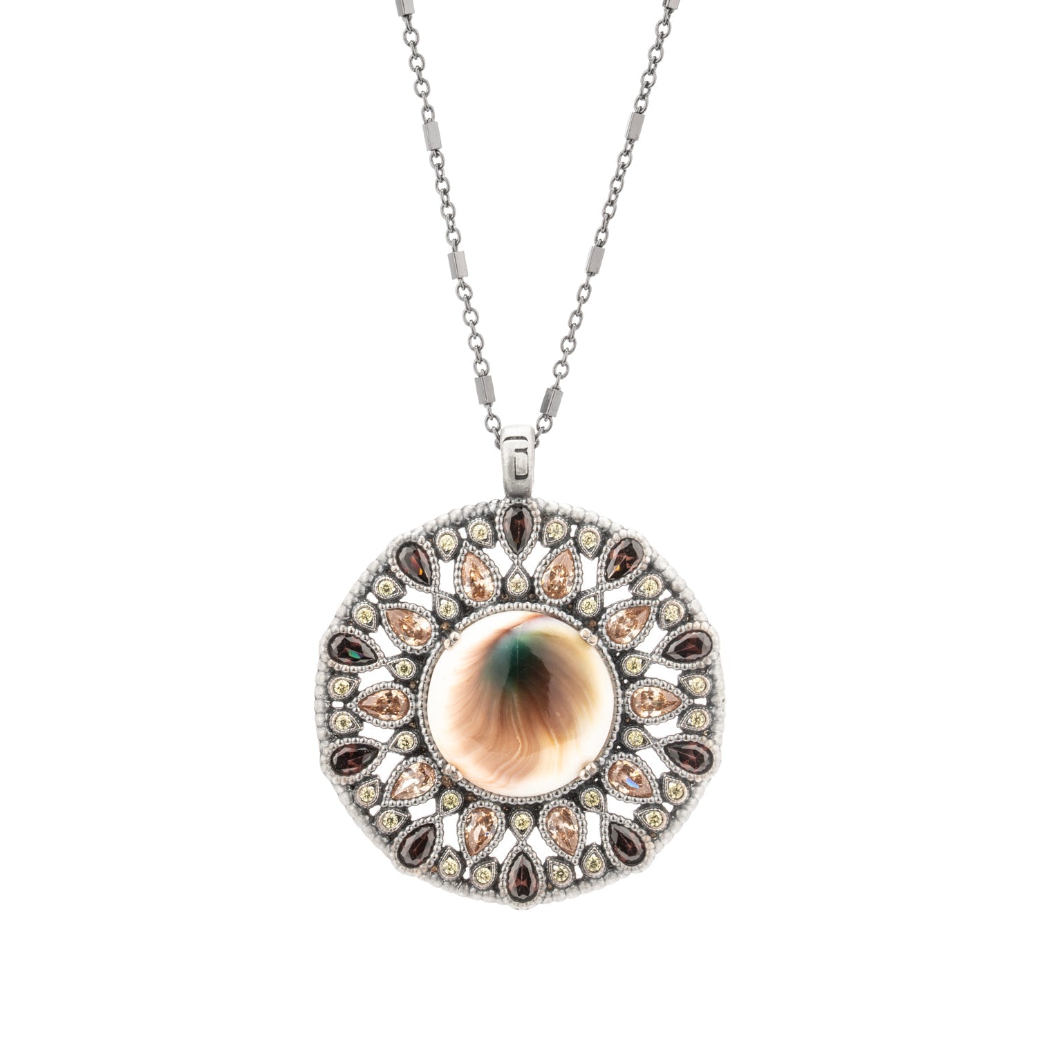 Colgante plata XL Shiva, gotas brown, cava y verde