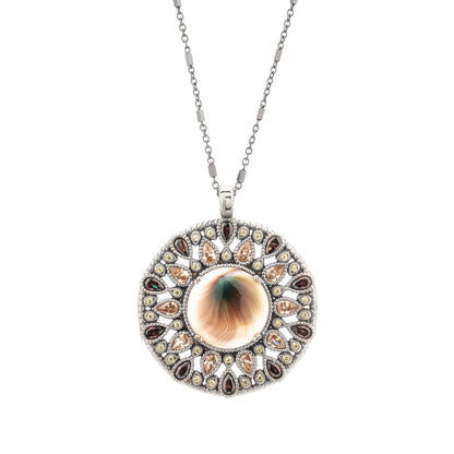 XL silver Shiva pendant, brown, champagne and green drops