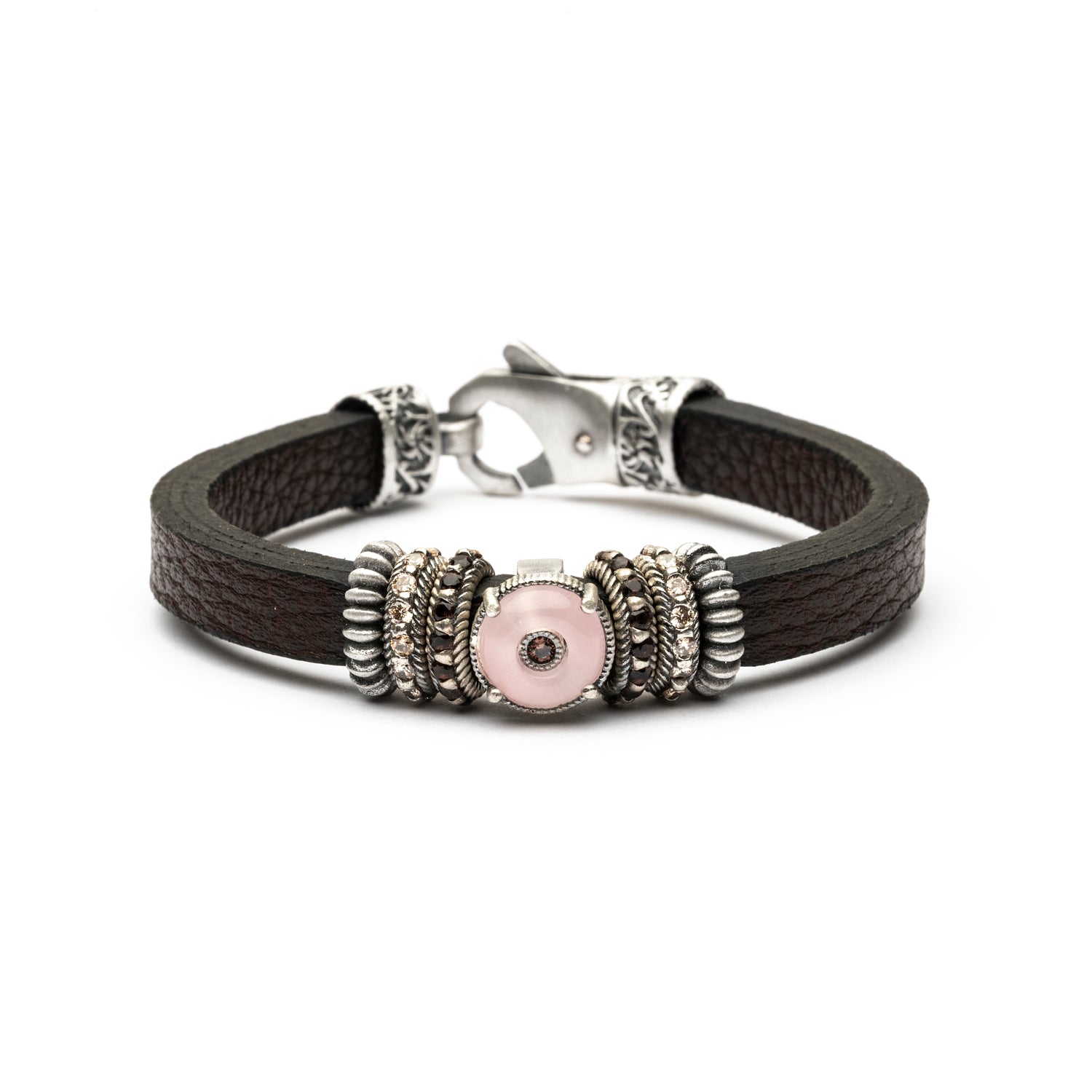 Pulsera Cuero Plata Aro Pequeño