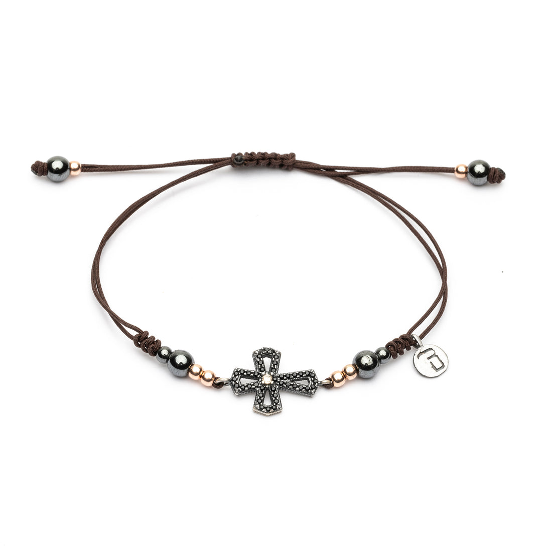 Pulsera Plata Macramé Cruz