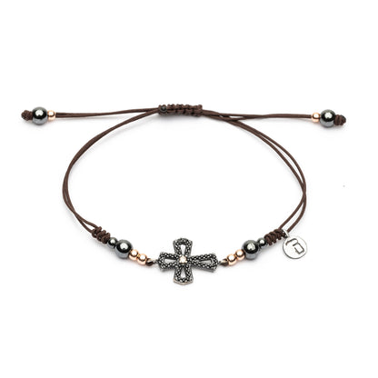 Pulsera Plata Macramé Cruz