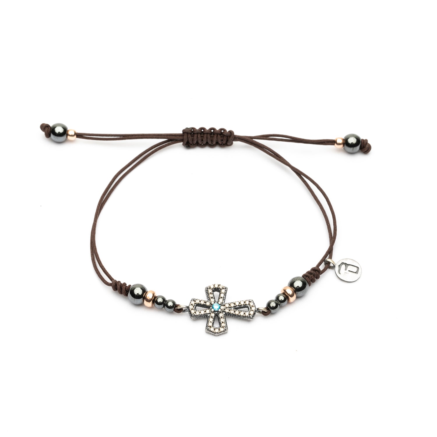 Pulsera Plata Macramé Cruz