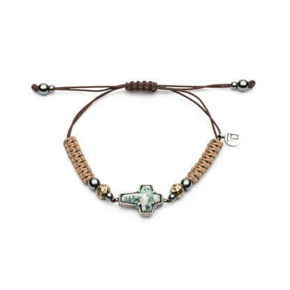 Pulsera Cruz Plata Macramé
