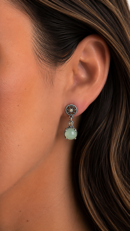 Silver chalcedony earrings, faceted drop