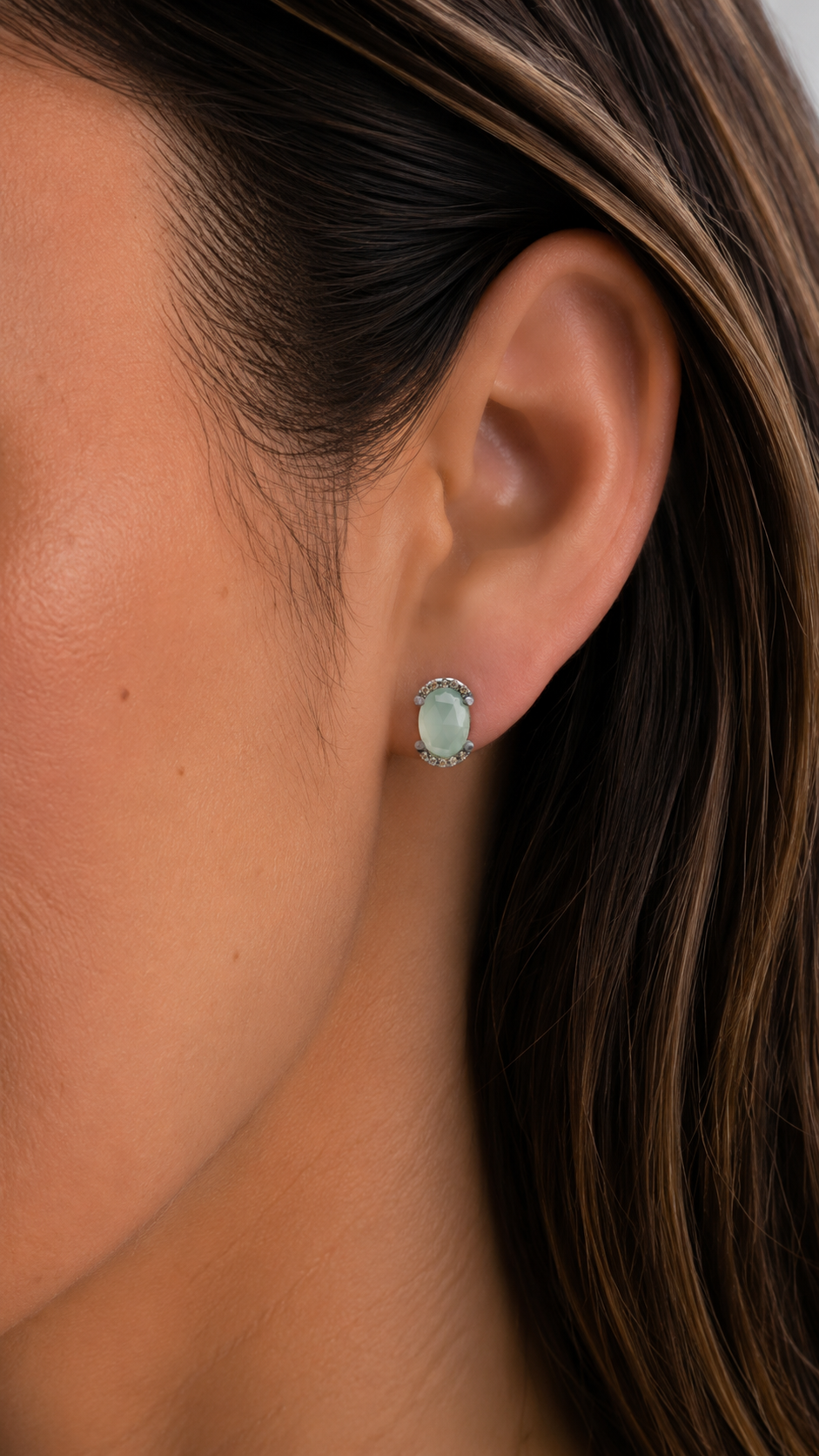 Pendientes plata botón calcedonia orla circos cava