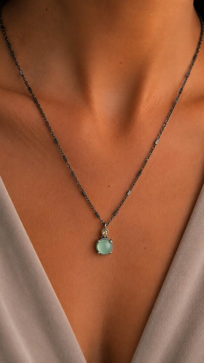 Small silver pendant with chalcedony and champagne drop