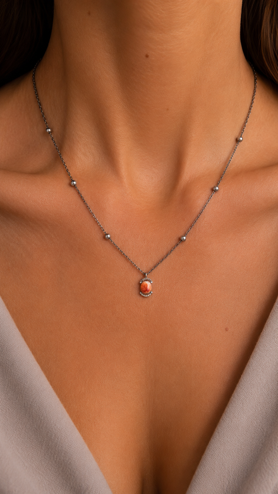 Small turquoise and copper silver pendant, bicolored circus border