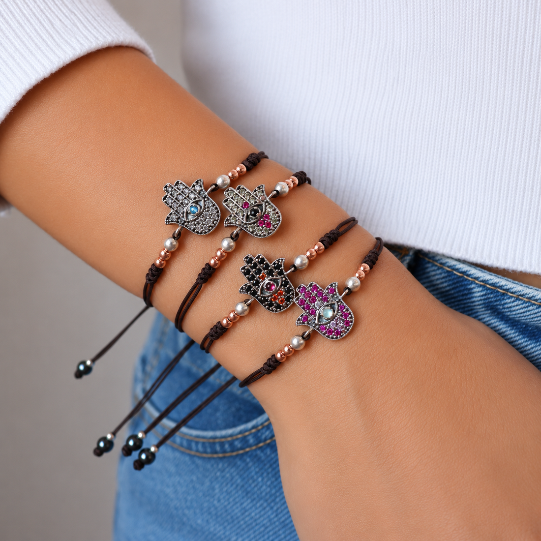 Pulsera macramé plata fátima