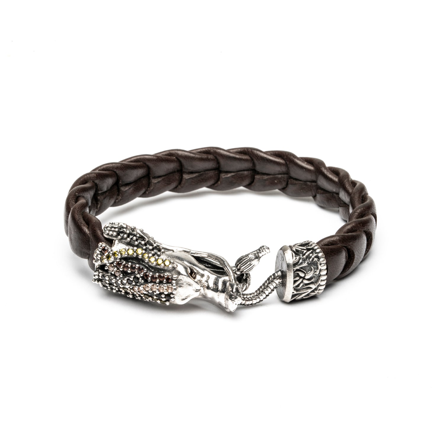 Pulsera Cuero Dragón Plata