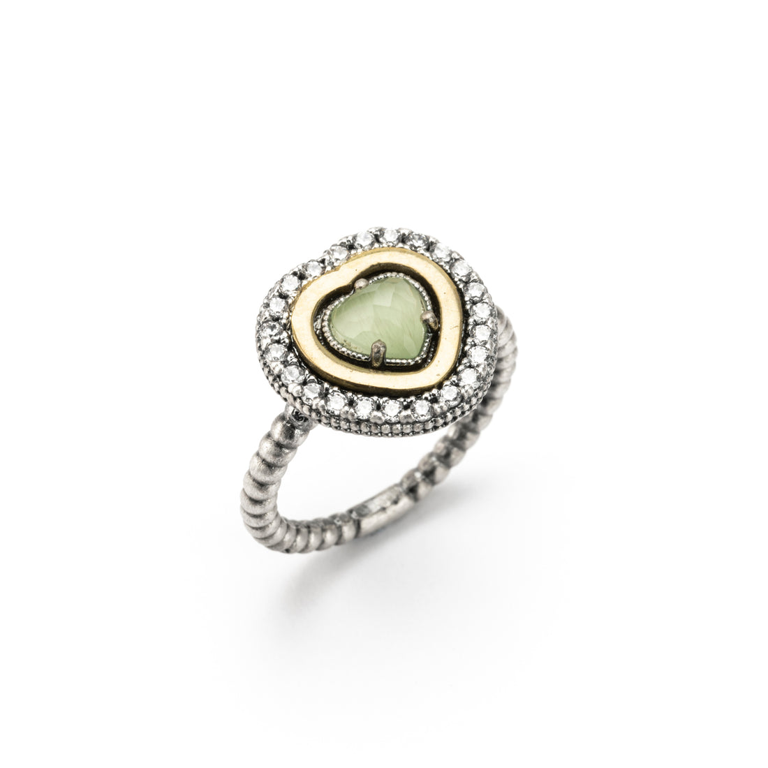 Anillo Plata Corazón Ojo de Gato Verde