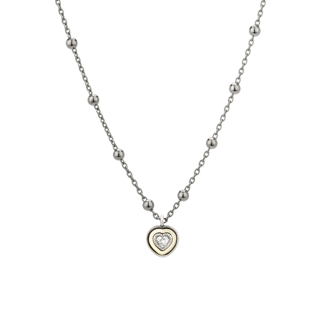 Colgante Plata y Bronce Corazón Circonitas