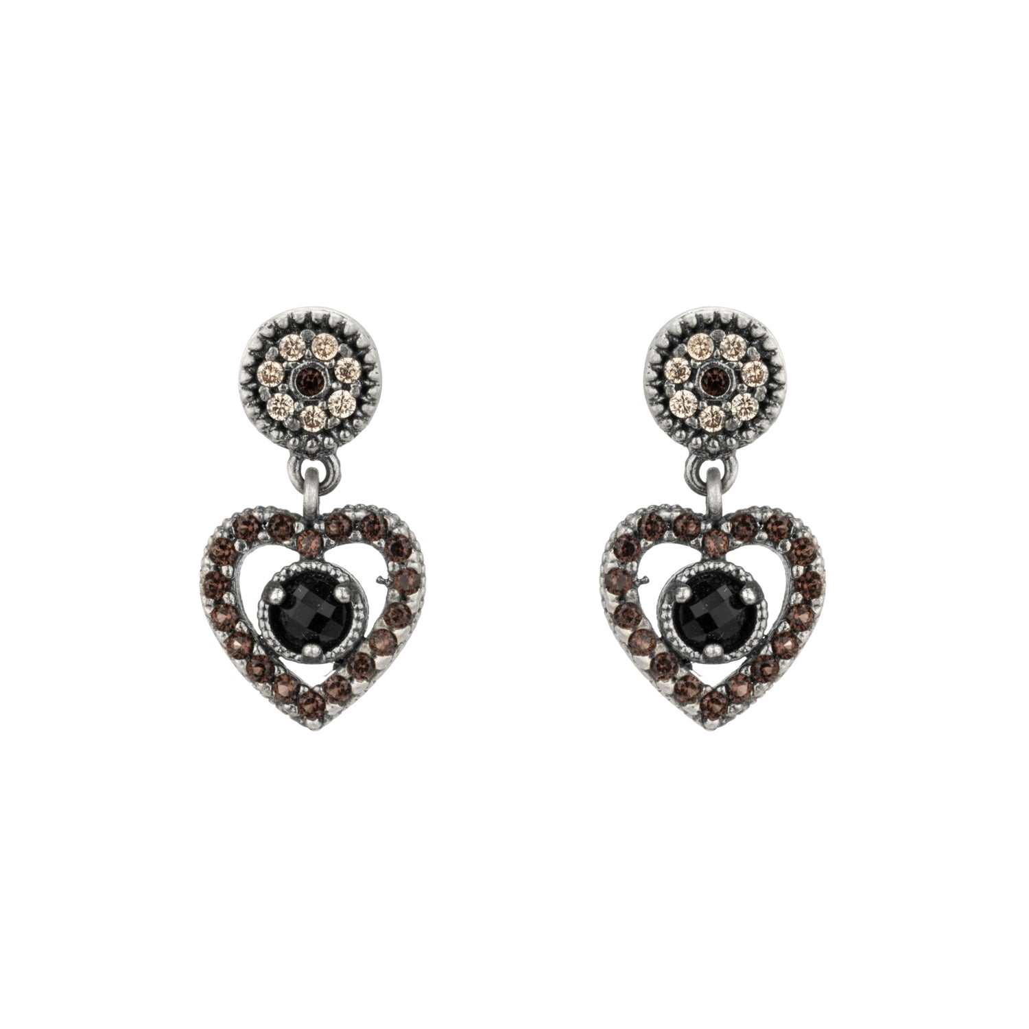 Silver Heart Earrings with Stones