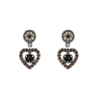 Silver Heart Earrings with Stones