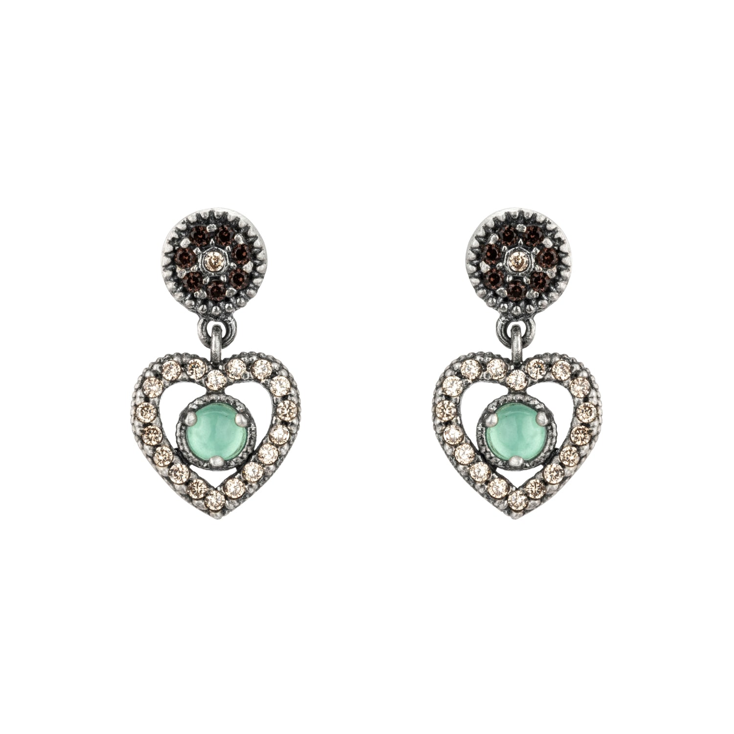 Silver Heart Earrings with Stones