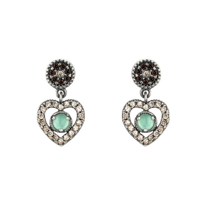 Silver Heart Earrings with Stones