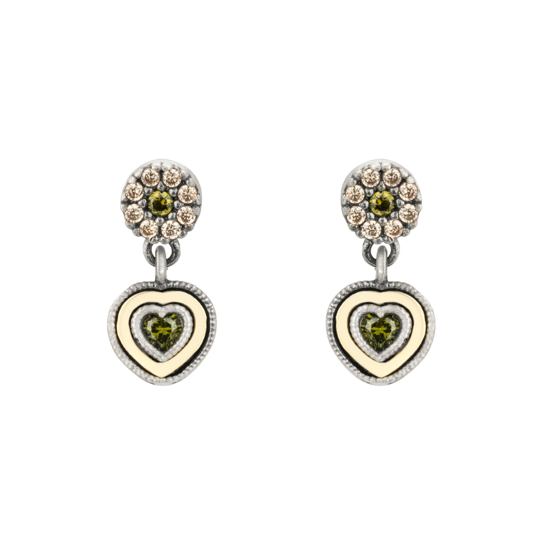 Pendientes Plata y Bronce Corazón Circonitas
