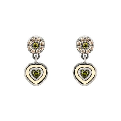 Pendientes Plata y Bronce Corazón Circonitas