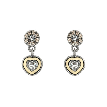 Pendientes Plata y Bronce Corazón Circonitas