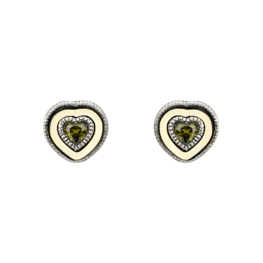 Pendientes Plata y Bronce Botón Corazón