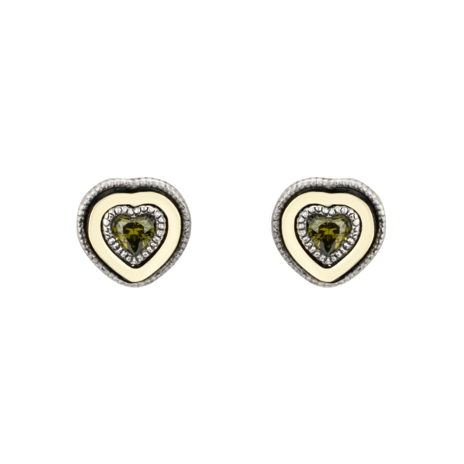Pendientes Plata y Bronce Botón Corazón