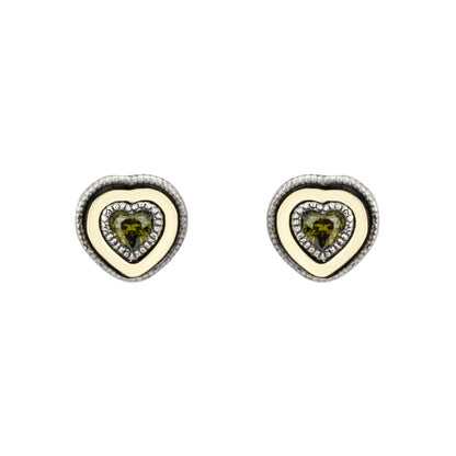 Pendientes Plata y Bronce Botón Corazón