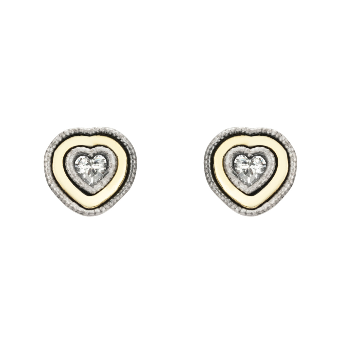 Pendientes Plata y Bronce Botón Corazón