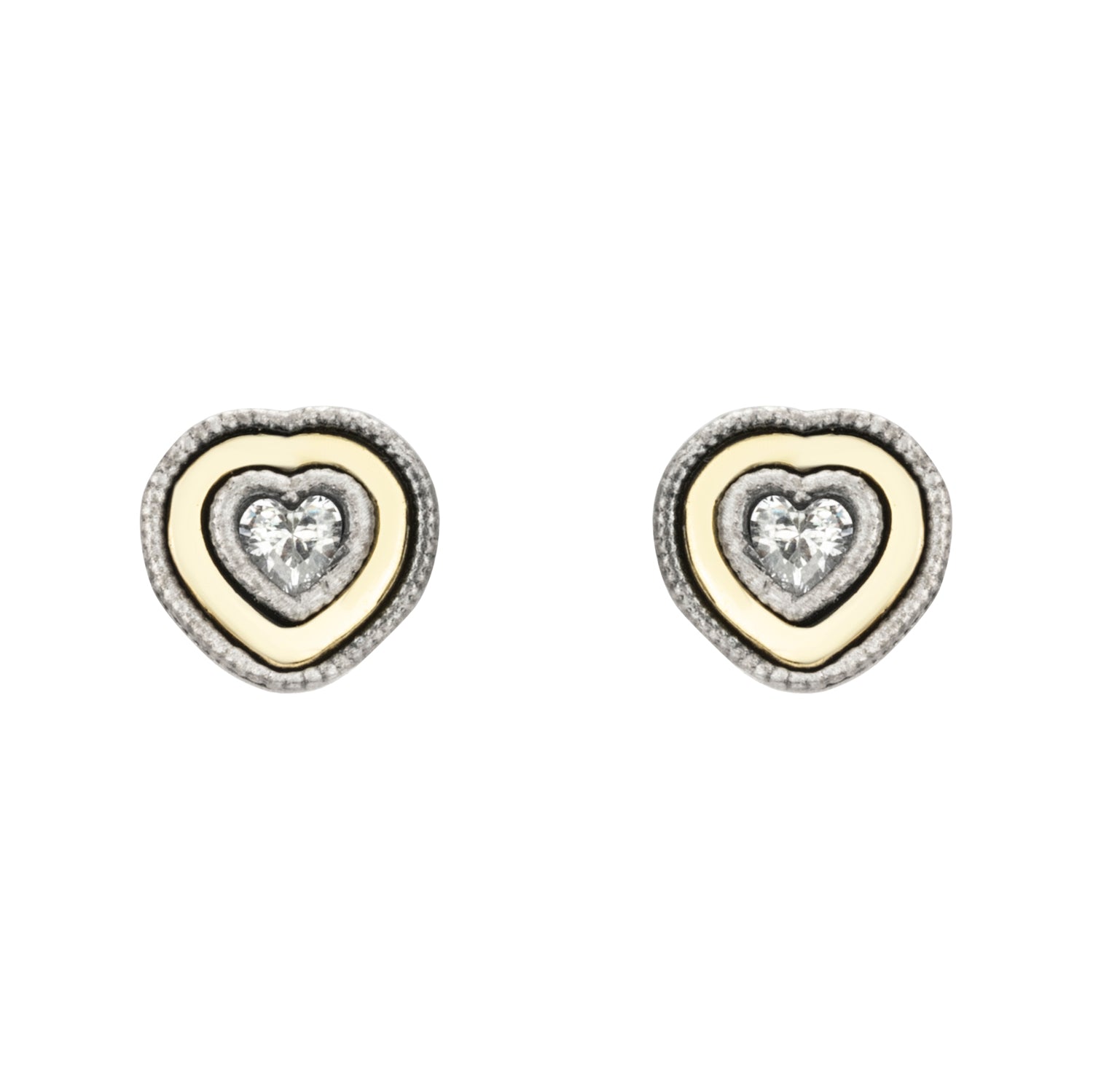 Pendientes Plata y Bronce Botón Corazón