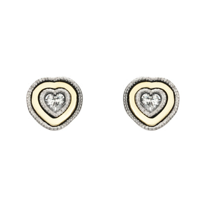 Pendientes Plata y Bronce Botón Corazón
