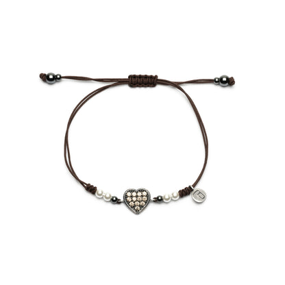 Pulsera Macramé Corazón Plata Circonitas