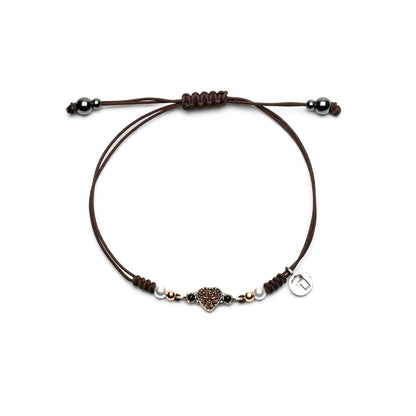 Pulsera Macramé Corazón Plata Circonitas Pequeño