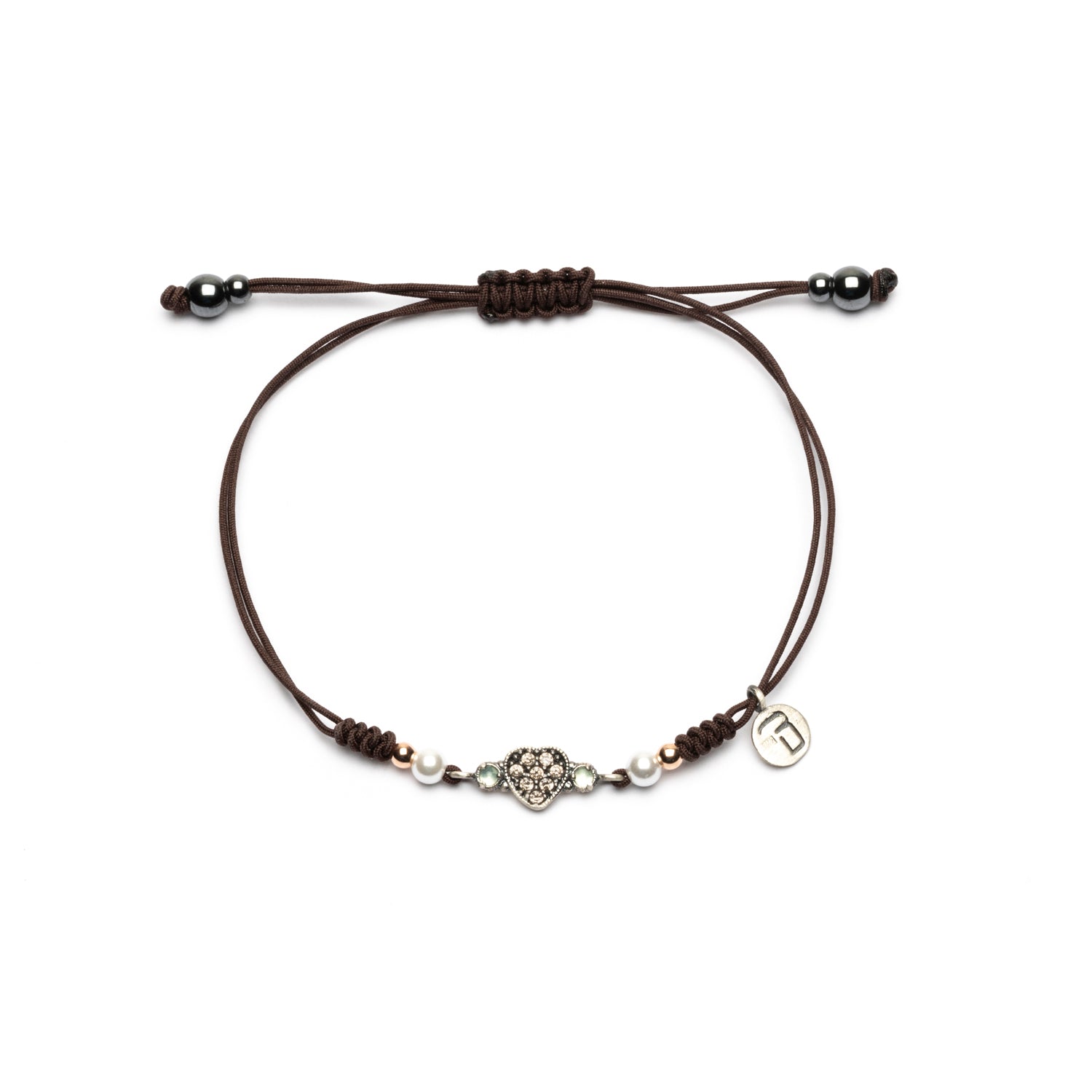 Pulsera Macramé Corazón Plata Circonitas Pequeño