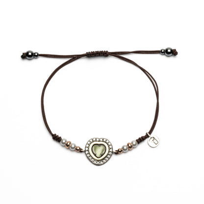 Pulsera Macramé Corazón Plata y Bronce
