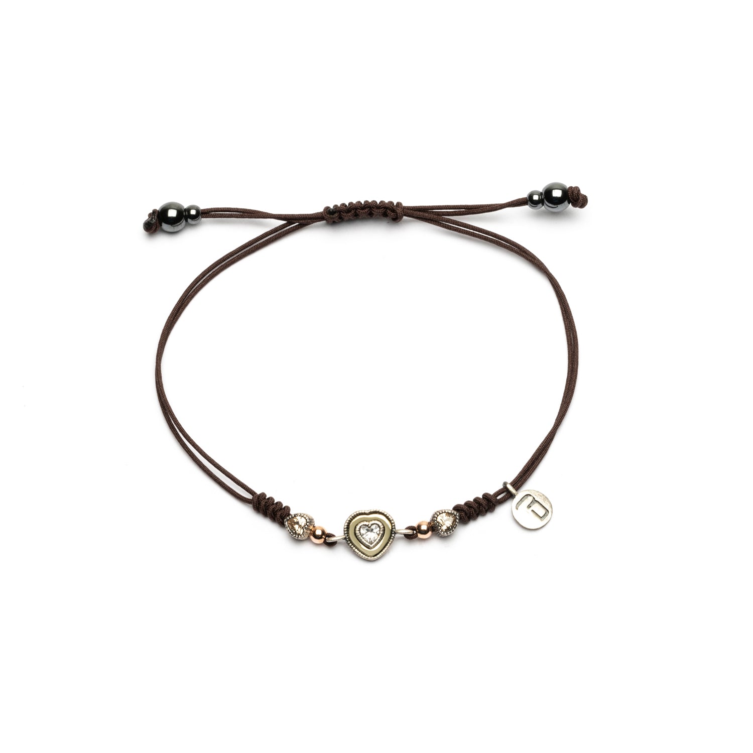 Pulsera Macramé Corazón Mini Plata y Bronce