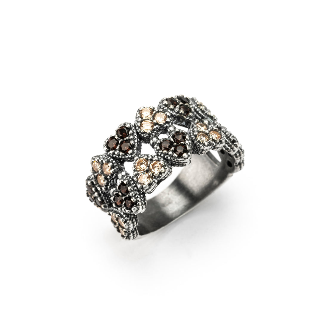 Anillo Plata Doble Corazones Cava y Brown