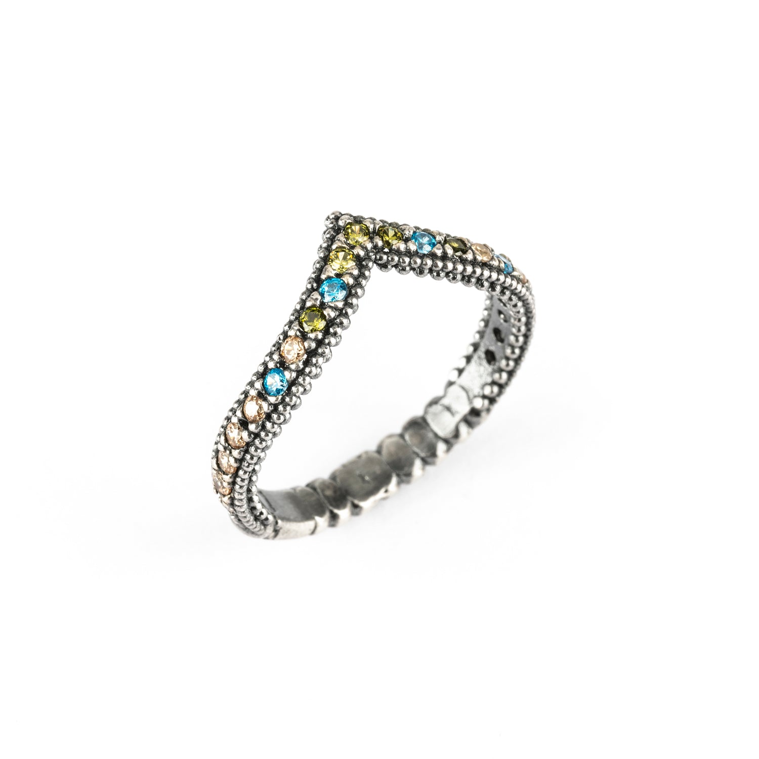 FAT-53 ANILLO PLATA FÁTIMA, CIRCONITAS TOPACIO, VERDE OSCURO