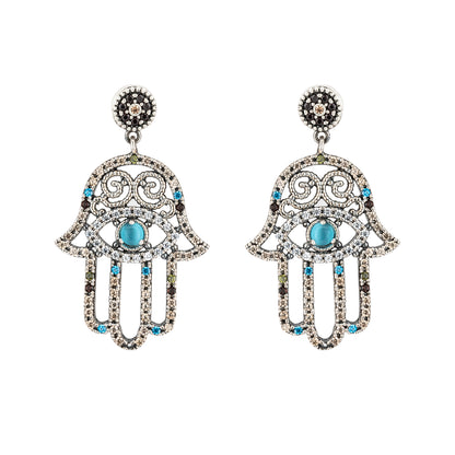 FAT-55 PENDIENTES PLATA FÁTIMA LARGOS, OJO DE GATO AZUL, CIRCONITA TOPACIO, CAVA, BLANCA